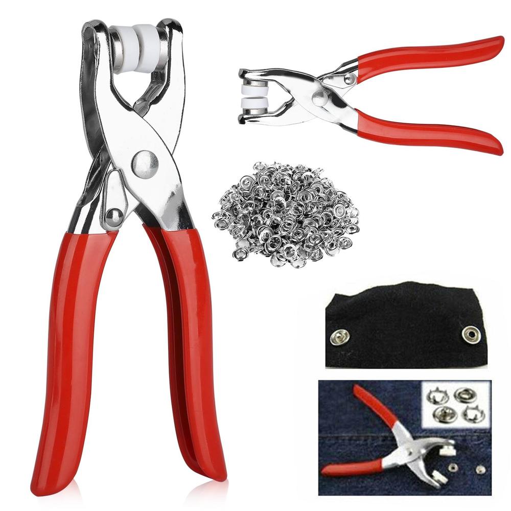 Stainless Steel Tich Button Tool with 50 Snap Buttons β Professional Heavy-Duty Fastening Kit (Red Handle)