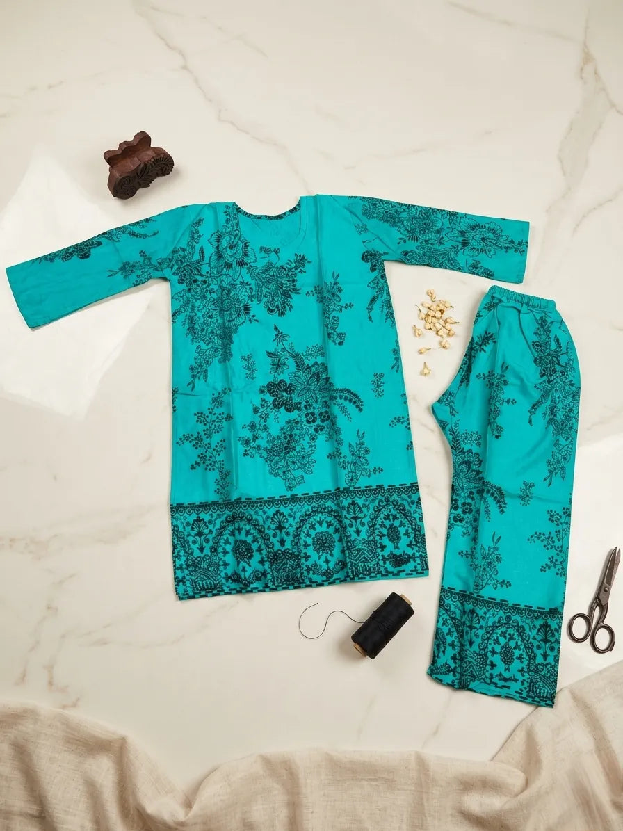 Linen Printed 2Pcs Shirt Trouser Set Multicolor