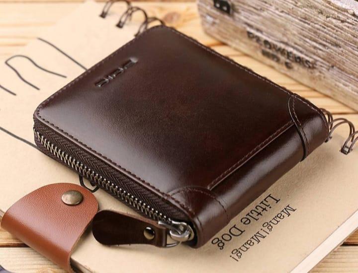 Men’s Slim Leather Wallet with Zip Closure – Premium Compact Everyday Wallet (Black / Brown / Grey)