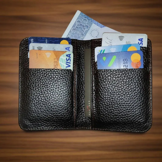 Men's Black Leather Bi-Fold Wallet with Card Slots