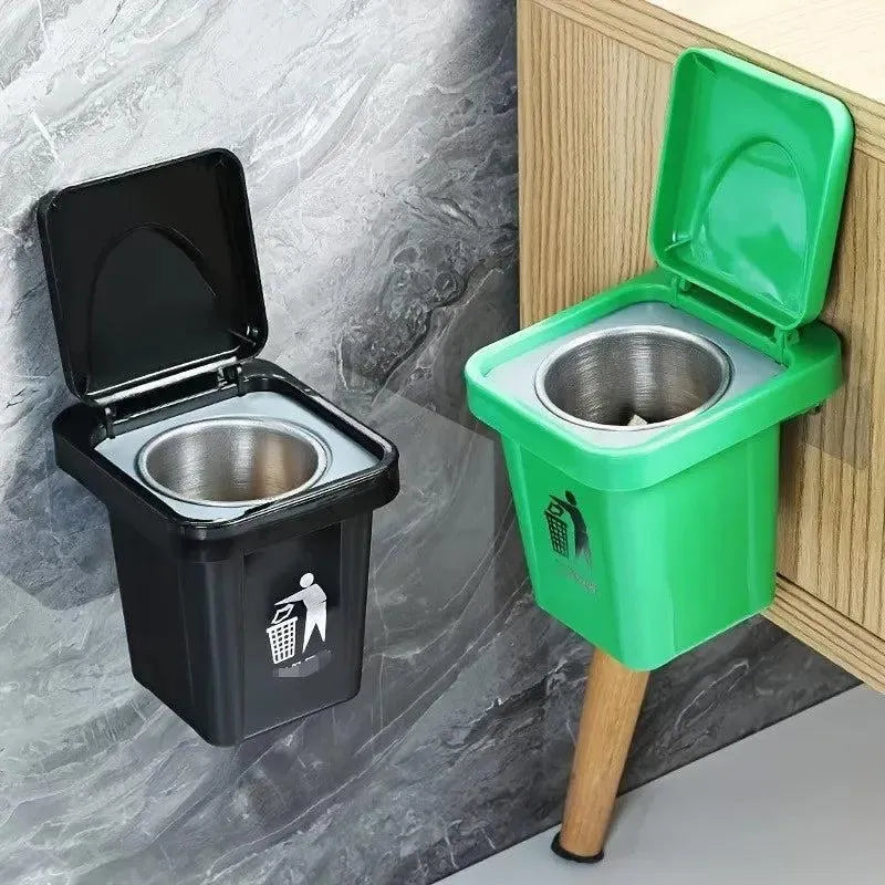 Wall Mounted Ashtray with Lid – Dustproof Mini Trash Bin (Stainless Steel Style Design)