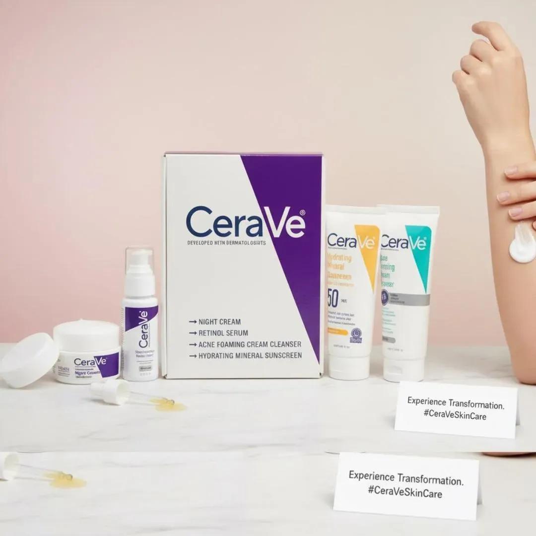 CeraVe 4-in-1 Whitening Facial Kit – Professional Hydration & Brightening System (All Skin Types)