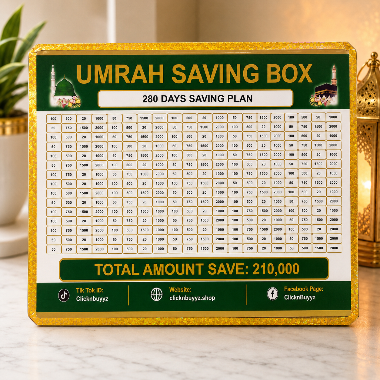Umrah Saving Box By ClicknBuyyz - 280 Days Savings Plan -Gift for Muslims Money Saving Box